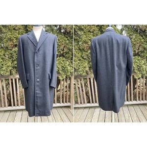Fits 42 Mint Herringbone Shadow Striped Fine Italian Wool Overcoat Top Coat